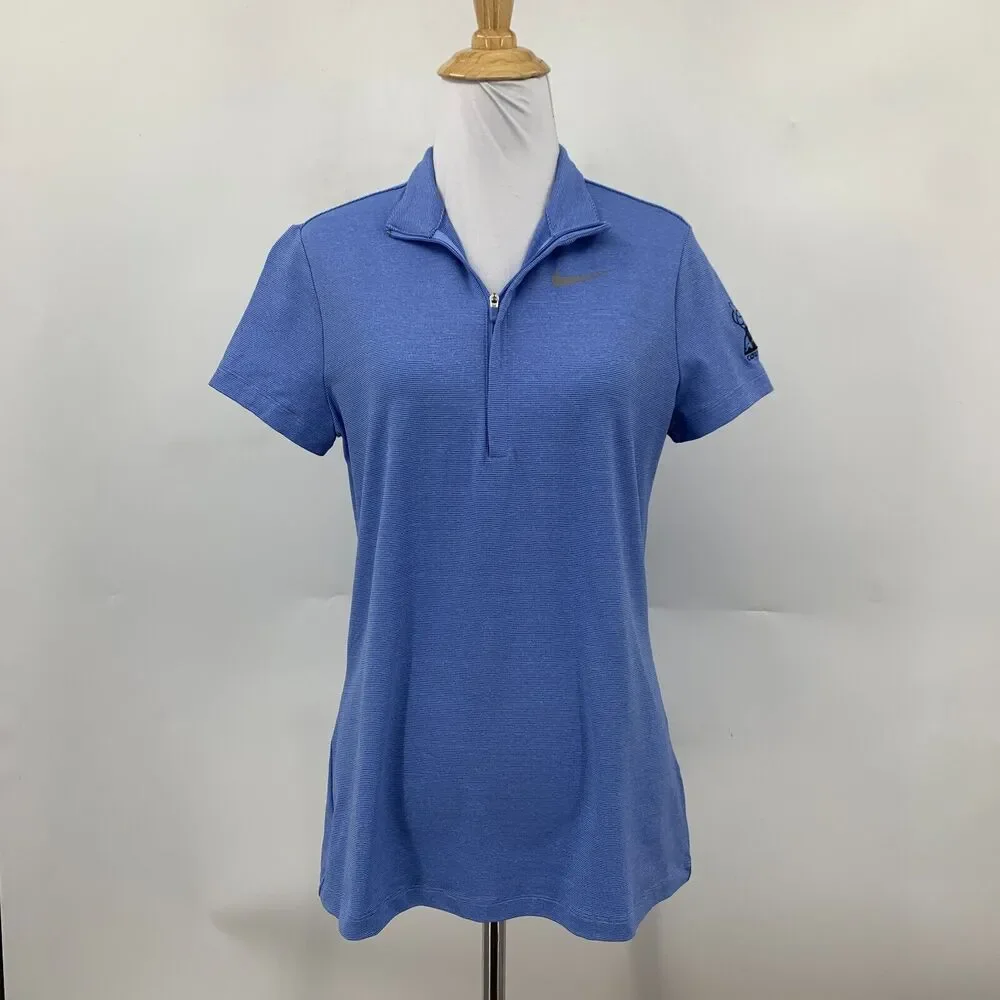 Nike Golf Polo Shirt Womens M Blue Ace Stripe Quarter Zip Skyline Country Club
